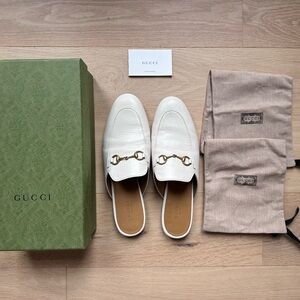 Gucci Cream Mules with Gold Accent